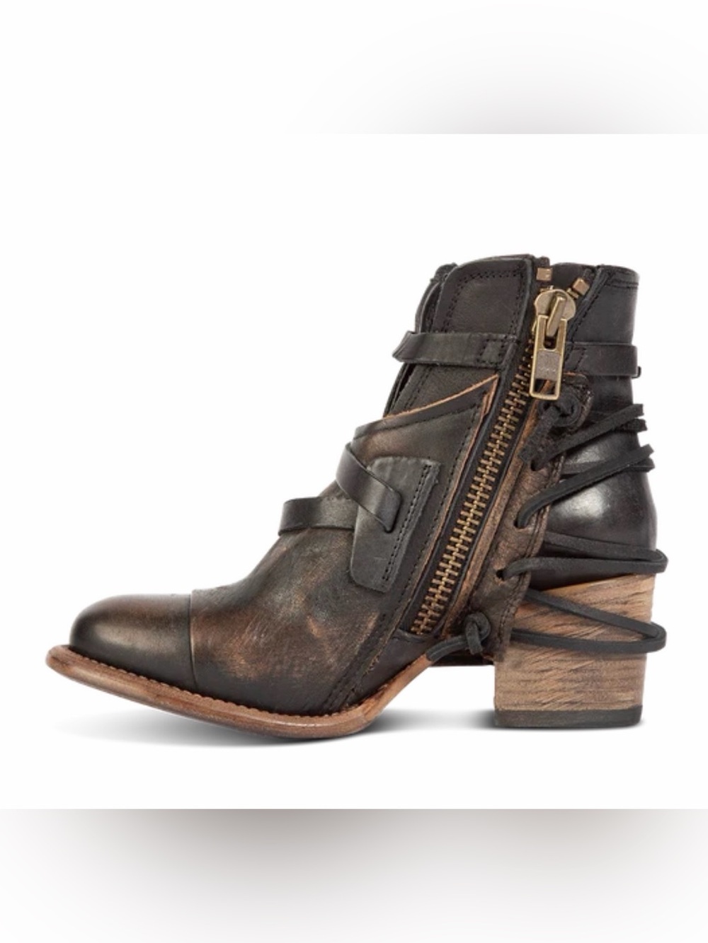 Freebird by Steven Black Distressed Leather Buckle Strap Ankle Boots - Picture 3 of 10